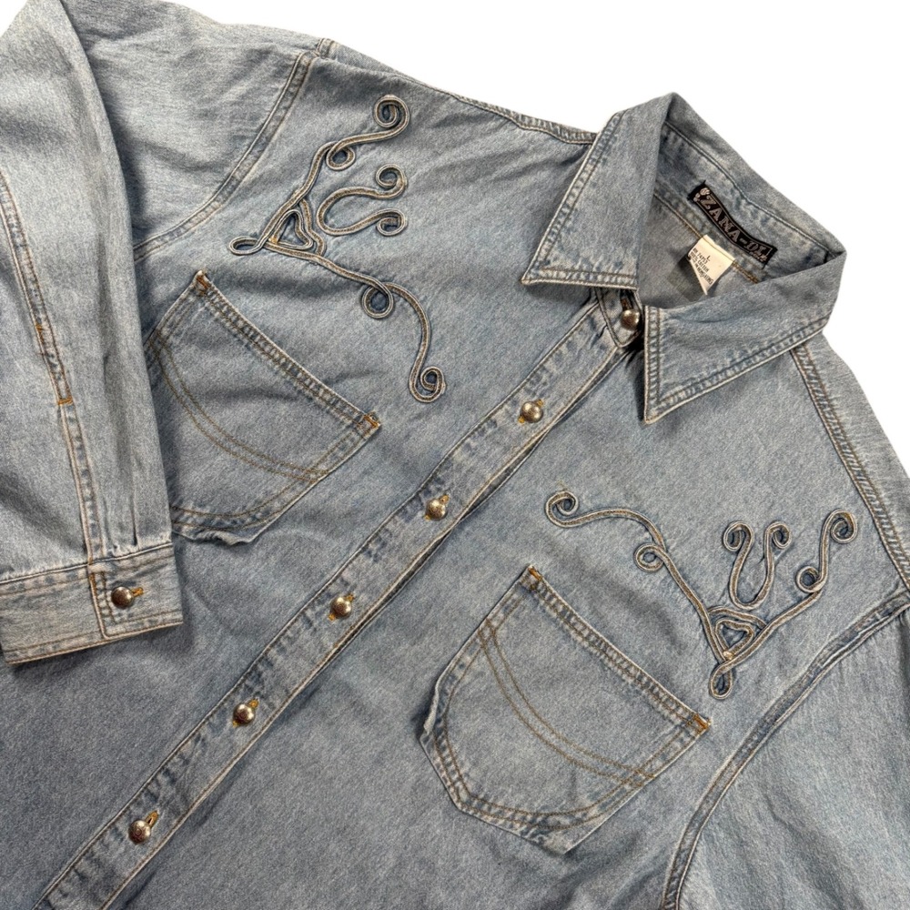 VTG Light Wash Denim Jean Shirt Zana Di Western southwestern Y2K Beth Dutton L